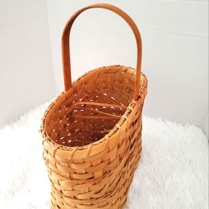 Wine Basket Carrier Divided Woven Splint Weave Warm Honey Brown Color